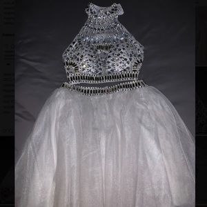 Silver, Rhinestoned, Two Piece Homecoming Dress